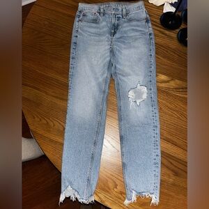 American Eagle Outfitters Light Blue Distressed Straight-Leg Jeans